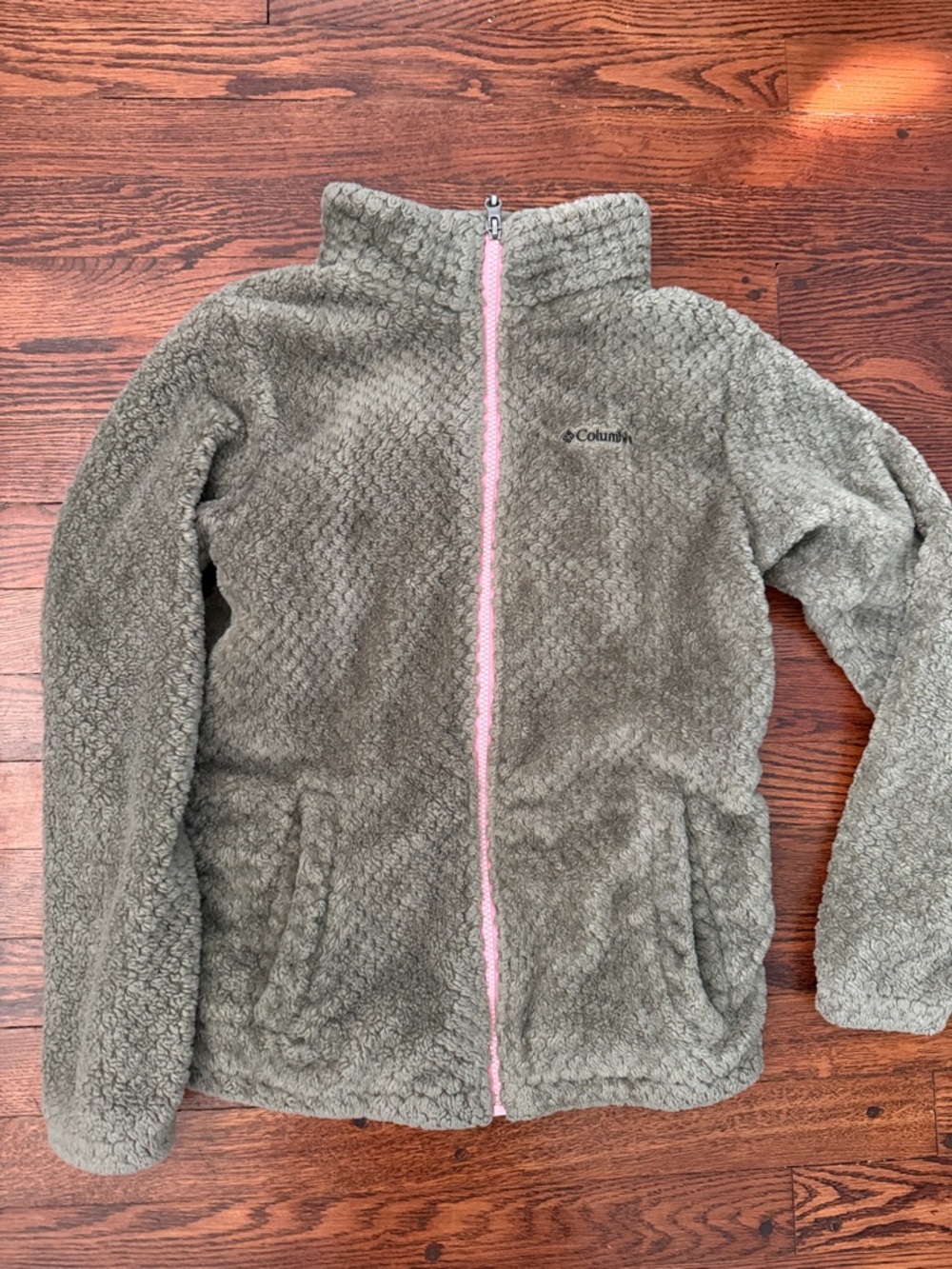 Columbia Olive Green Sherpa Fleece Jacket with Pink Zipper